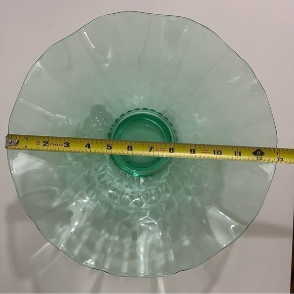 VTG Depression Uranium Vaseline Glass Fluted Ruffled Rim Centerpiece 13"x13"x4" - Picture 9 of 10